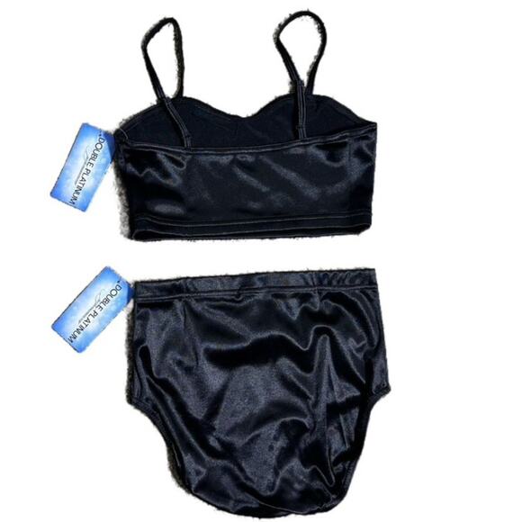 Double Platinum 2 piece Black Dance set Satin crop Top and Briefs Adult S NWT - Picture 2 of 5